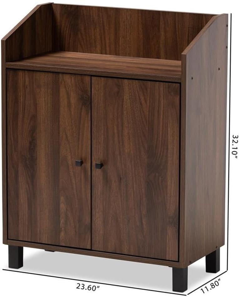 Baxton Studio Rossin Walnut Finished 2 Door Wood Entryway Shoe Storage Cabinet with Open Shelf Brown: Freestanding Organizer, Holds 8 Pairs