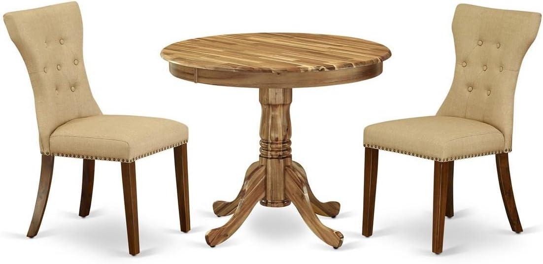 East West Furniture  3 Piece Antique Round Kitchen Table Set - Brown, Antique Walnut & Natural