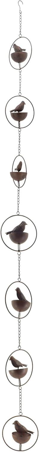 Bronze Perched Bird Metal Rain Chain with 7 Cups