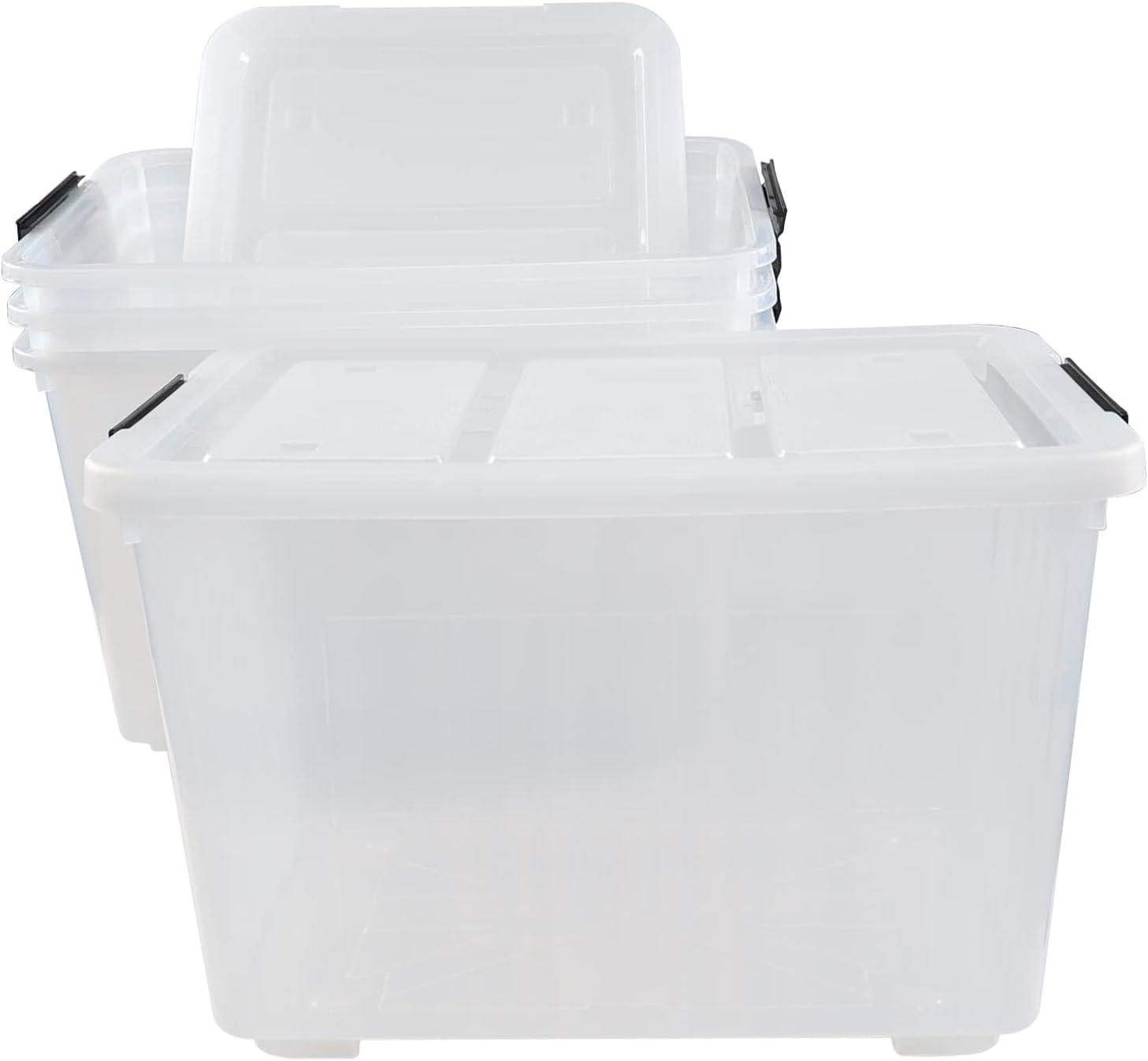 Ggbin 70 Quart Plastic Storage Bins with Wheels, Large Latching Storage Box, 4-Pack