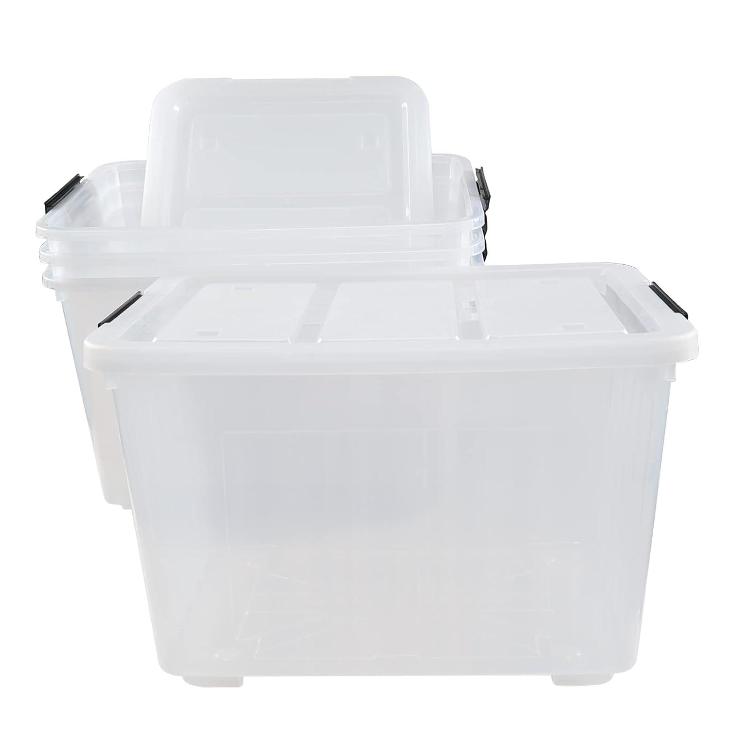 Ggbin 70 Quart Plastic Storage Bins with Wheels, Large Latching Storage Box, 4-Pack