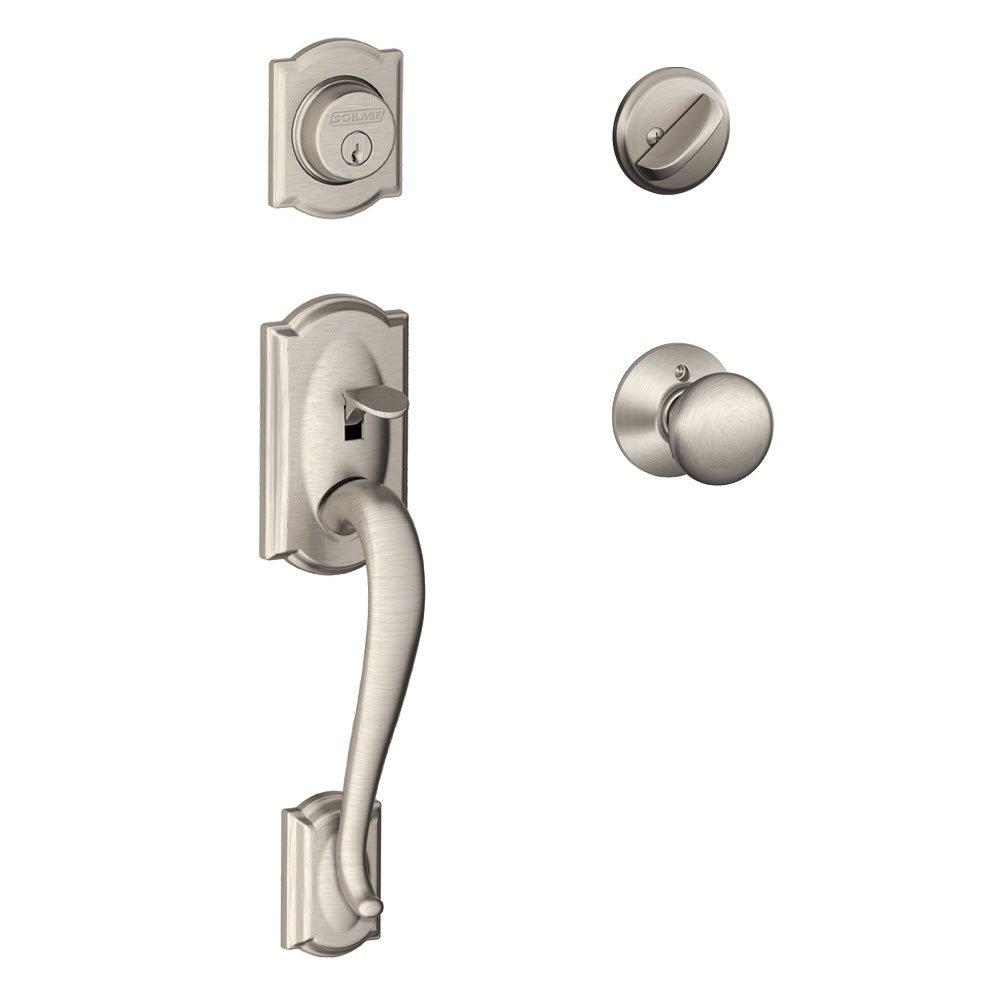 Camelot Handleset with Single Cylinder Deadbolt and Plymouth Door Knob and Rosette