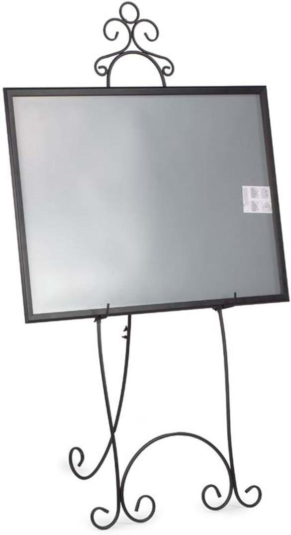 Floor-Standing Easel Stand with Decorative Embellishments and Adjustable Hooks, 71.25 inches Tall, Steel Construction - Black