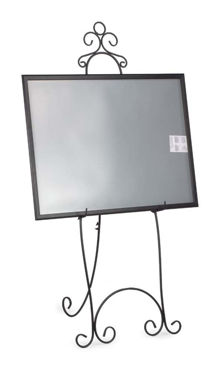 Floor-Standing Easel Stand with Decorative Embellishments and Adjustable Hooks, 71.25 inches Tall, Steel Construction - Black