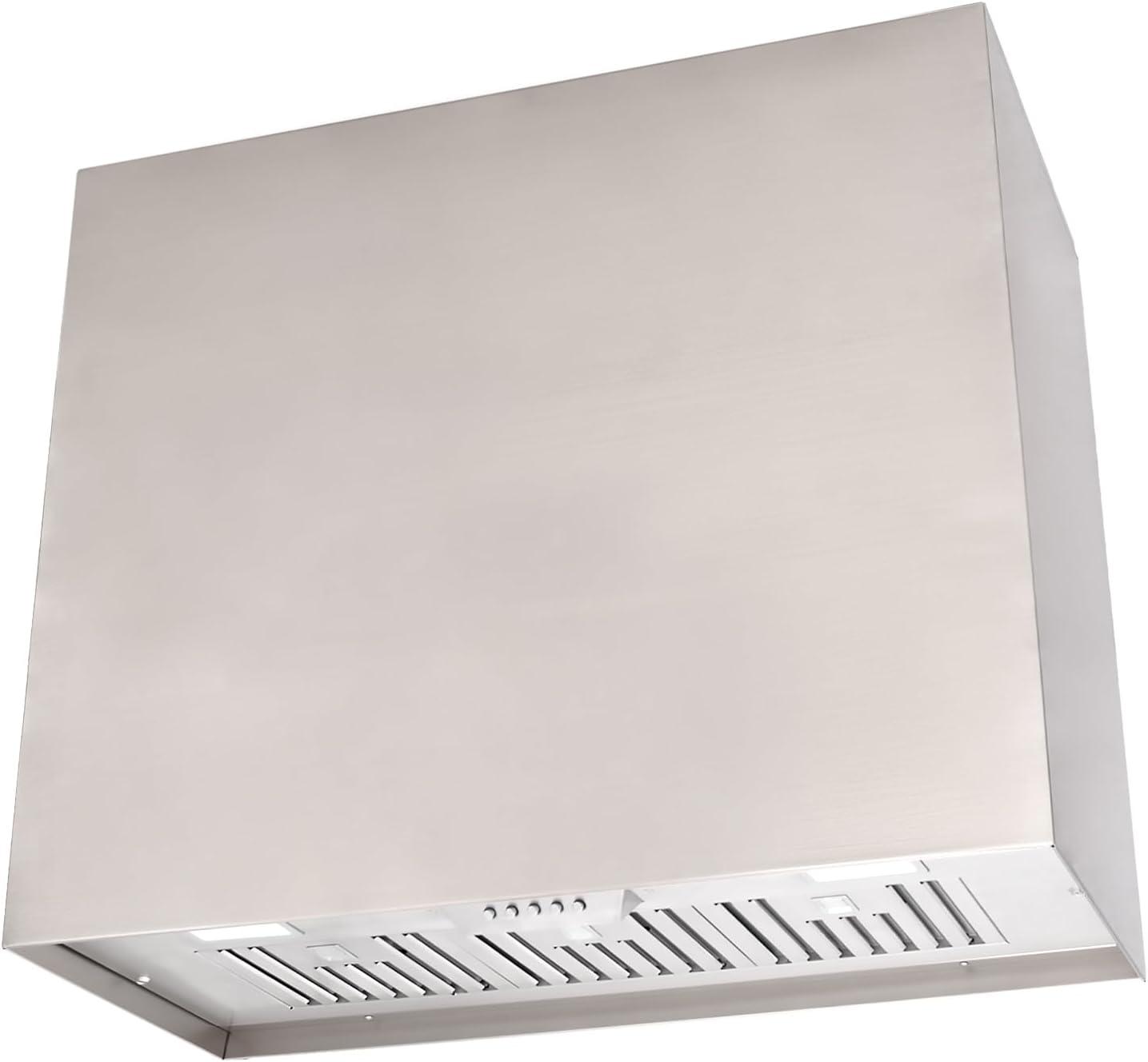 Akicon Stainless Steel Range Hood, Modern Box Kitchen Hood with Powerful Vent Motor, Wall Mount, 36”W*30”H*14D, Brushed Stainless