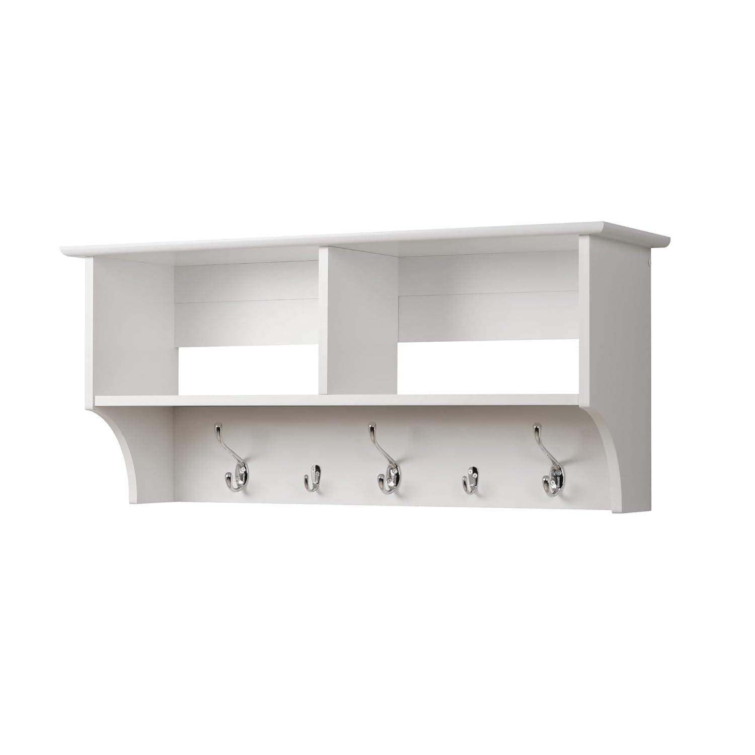 Wide Hanging Entryway Shelf White 36" - Prepac: Wall Organizer with Hooks, Bookshelf Storage