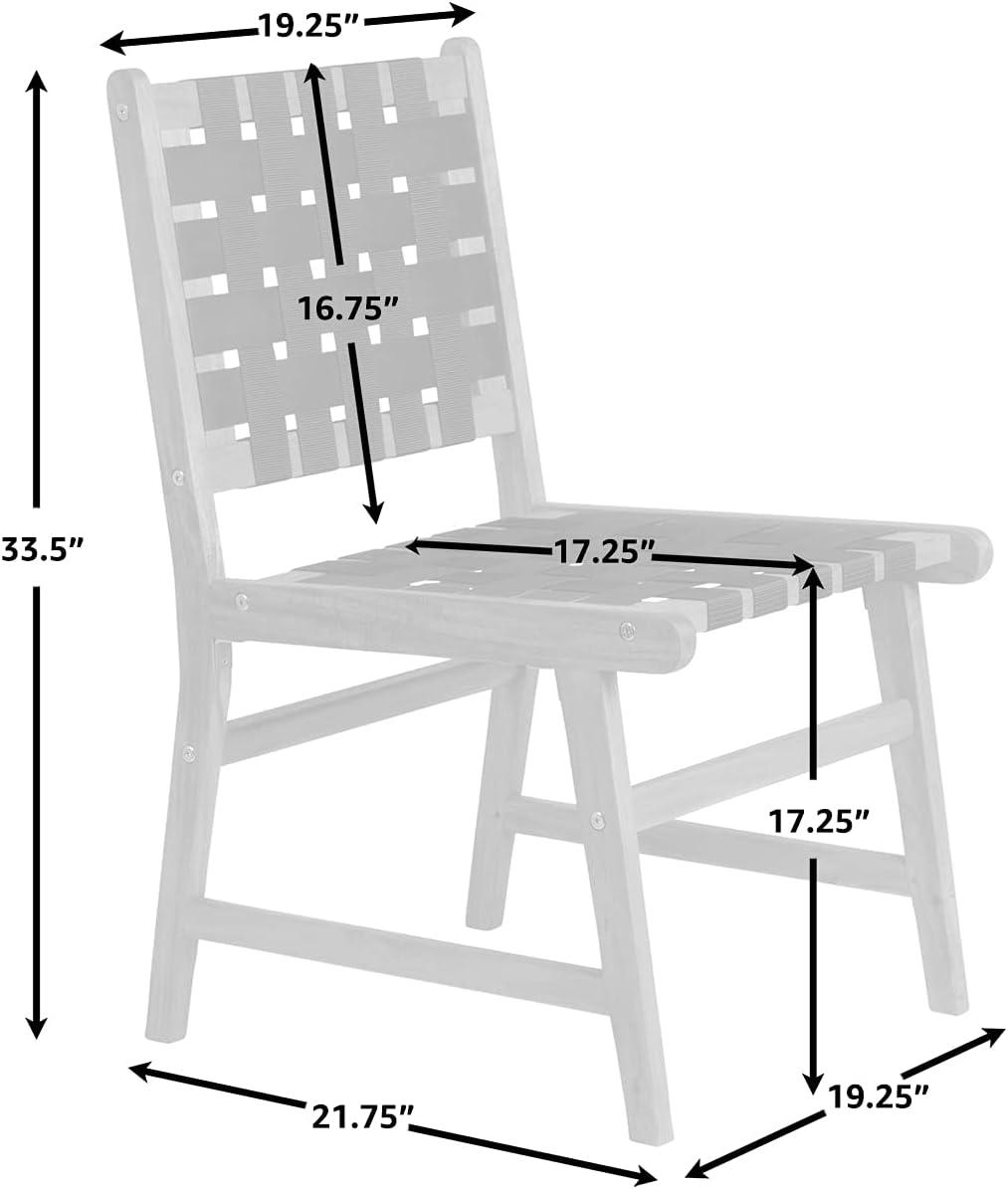 Balkene Home Sava Indoor Outdoor Armless Dining Side Chair, Portable Seating, Acacia Wood Woven Seat - Black Webbing