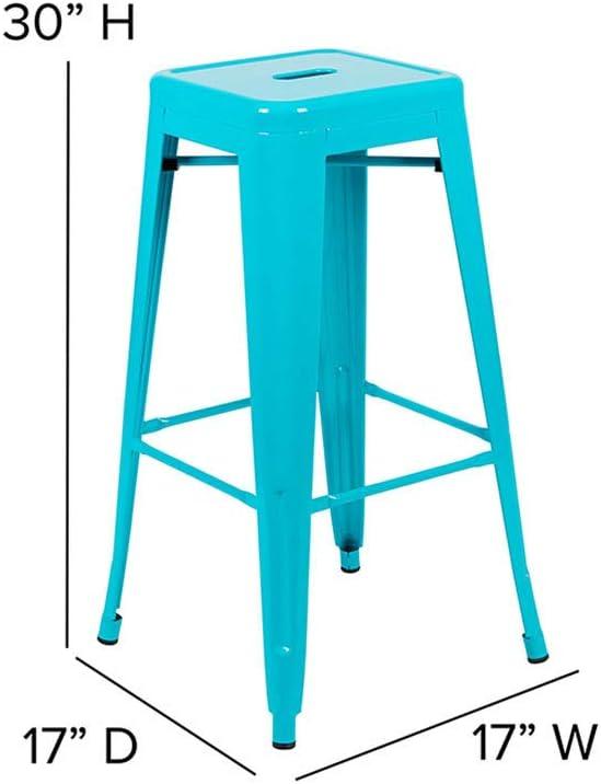 30'' High Backless Distressed Antique Blue Metal Indoor-Outdoor Barstool