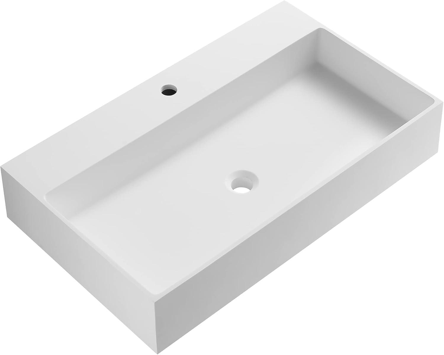 Matte White Solid Surface Rectangular Wall-Mount Bathroom Sink