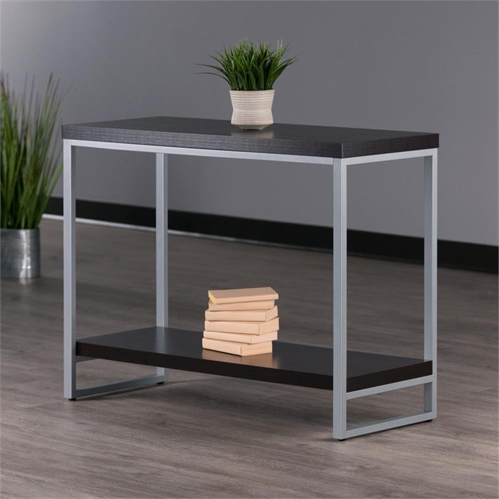 Jared Console Table, Enamel Steel Tube - Dark Espresso - Winsome: Entryway Accent, Bottom Shelf Storage