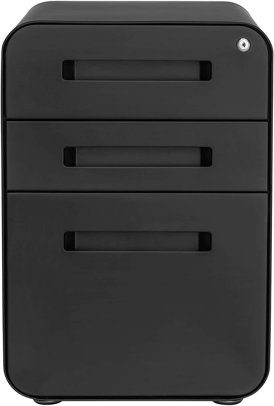 Black Slim 3-Drawer Lockable Mobile File Cabinet