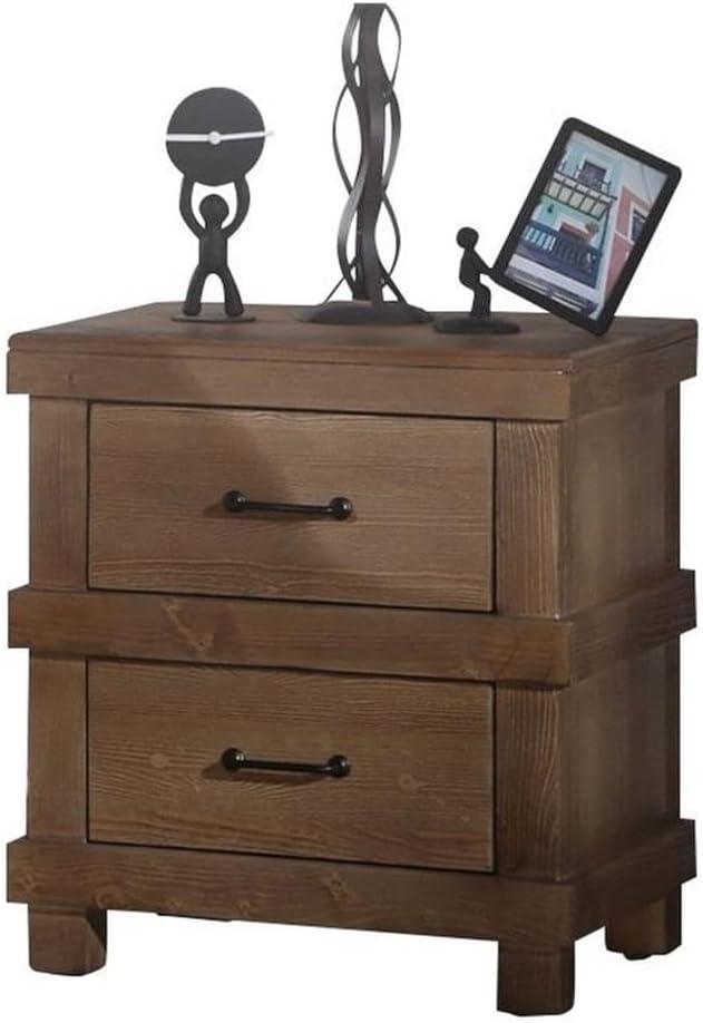 Two Drawer Nightstand With Metal Handle Antique Oak - Saltoro Sherpi