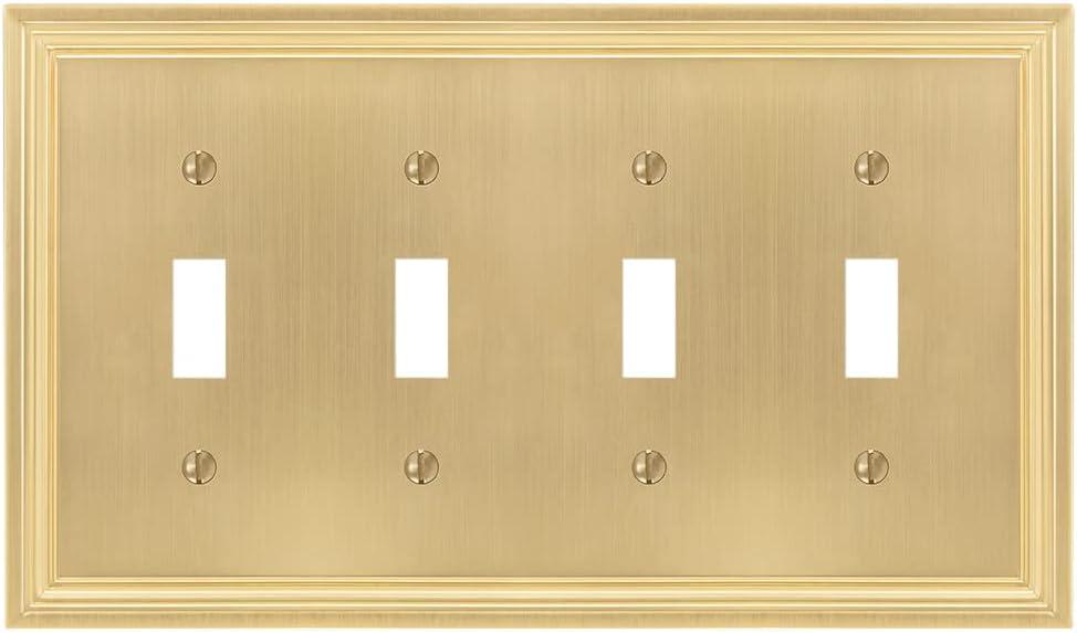 Amerelle 98T4SB Daltry Wallplate, 4 Toggle, Cast Metal, Satin Brass, 1-Pack