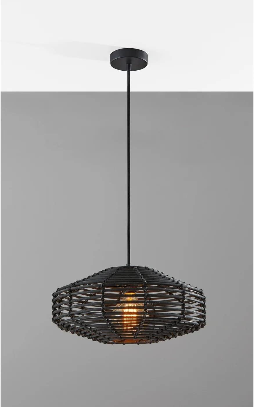 7" Kingston Pendant Ceiling Light Black - Adesso: Bohemian Rattan Design, Vintage Bulb Included