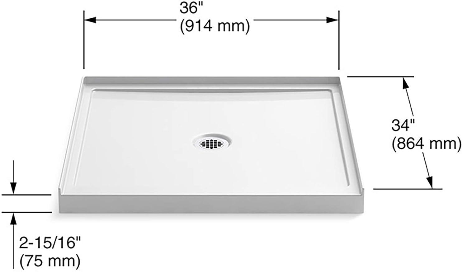 KOHLER Rely 34.0-in W x 36.0-in L Center White Shower Pan Base with 1.63-in H Threshold