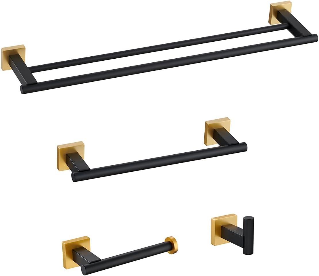 Brushed Gold and Black Stainless Steel 4-Piece Bathroom Hardware Set