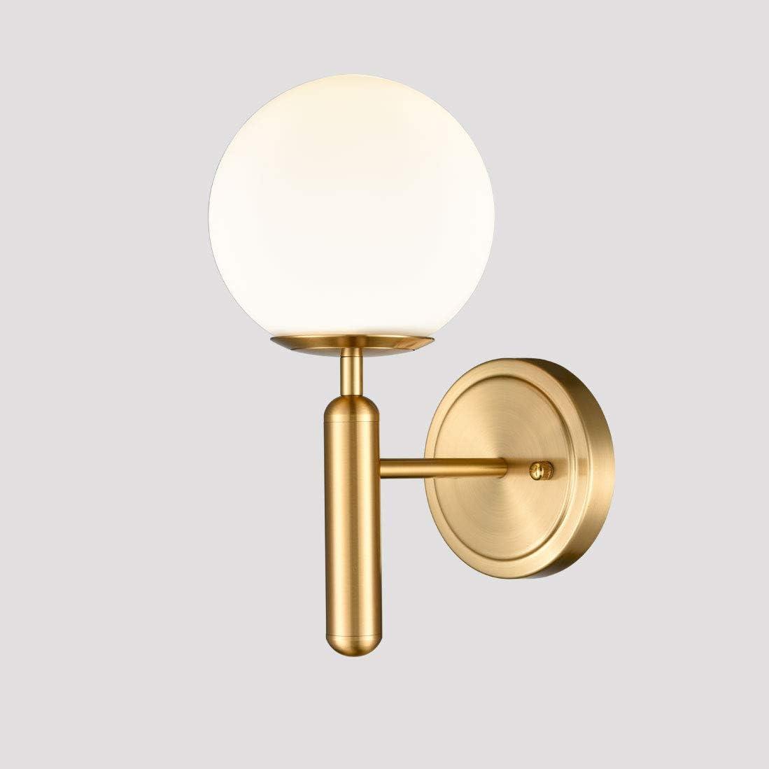 Opal Globe Brass Vanity Wall Sconce with Glass Shade