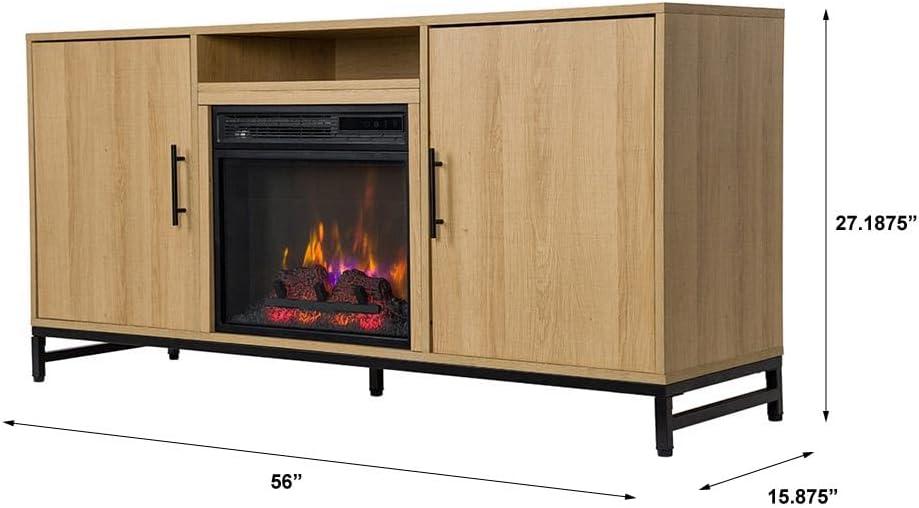 Modern Ember Rochester TV Stand, Entertainment Center, TVs up to 60", 2 Cabinets, 3 Shelves, with 18" Electric Fireplace