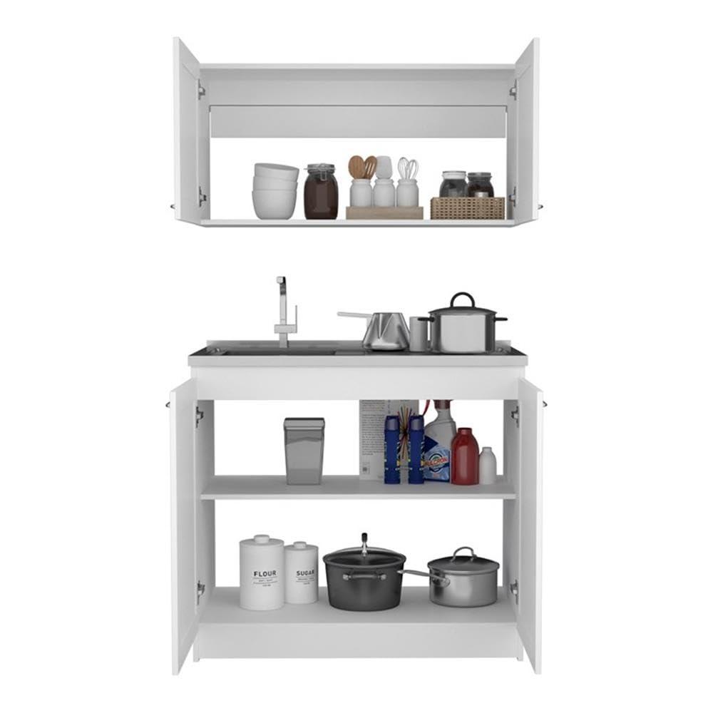 White and Light Gray Manufactured Wood Kitchen Cabinet Set