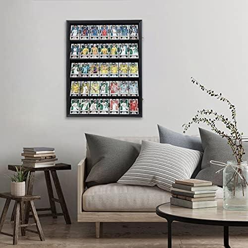 Estuche para Exhibición de Tarjetas Deportivas de 35 Grados: Marco de Exhibición de Tarjetas de Béisbol con Protección UV Gabinete de Pared con Cerradura Transparente para Tarjetas Coleccionables de Baloncesto Negro Vertical