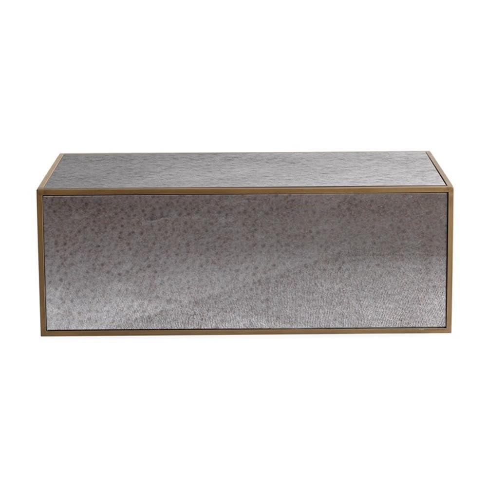 Lana Large Square Mirrored Glass Coffee Table with Brass Border