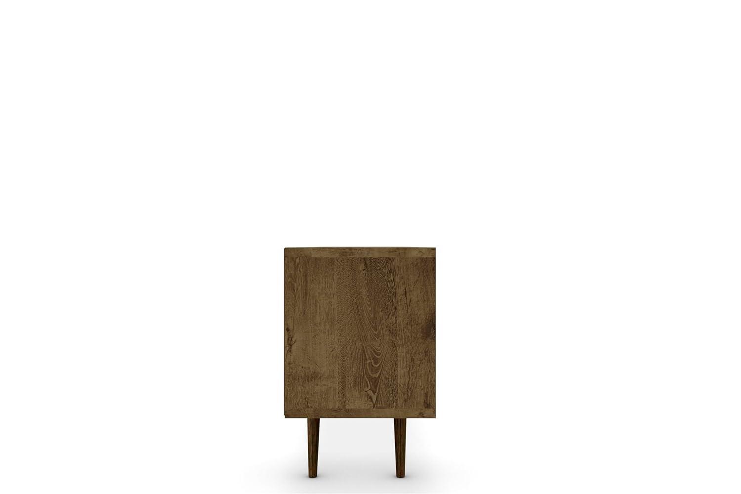 Manhattan Comfort 202AMC94 Liberty 70.86 in. Mid Century - Modern TV Stand with Solid Wood Leg 4 Shelving Spaces & 1 Drawer in Rustic Brown & Yellow