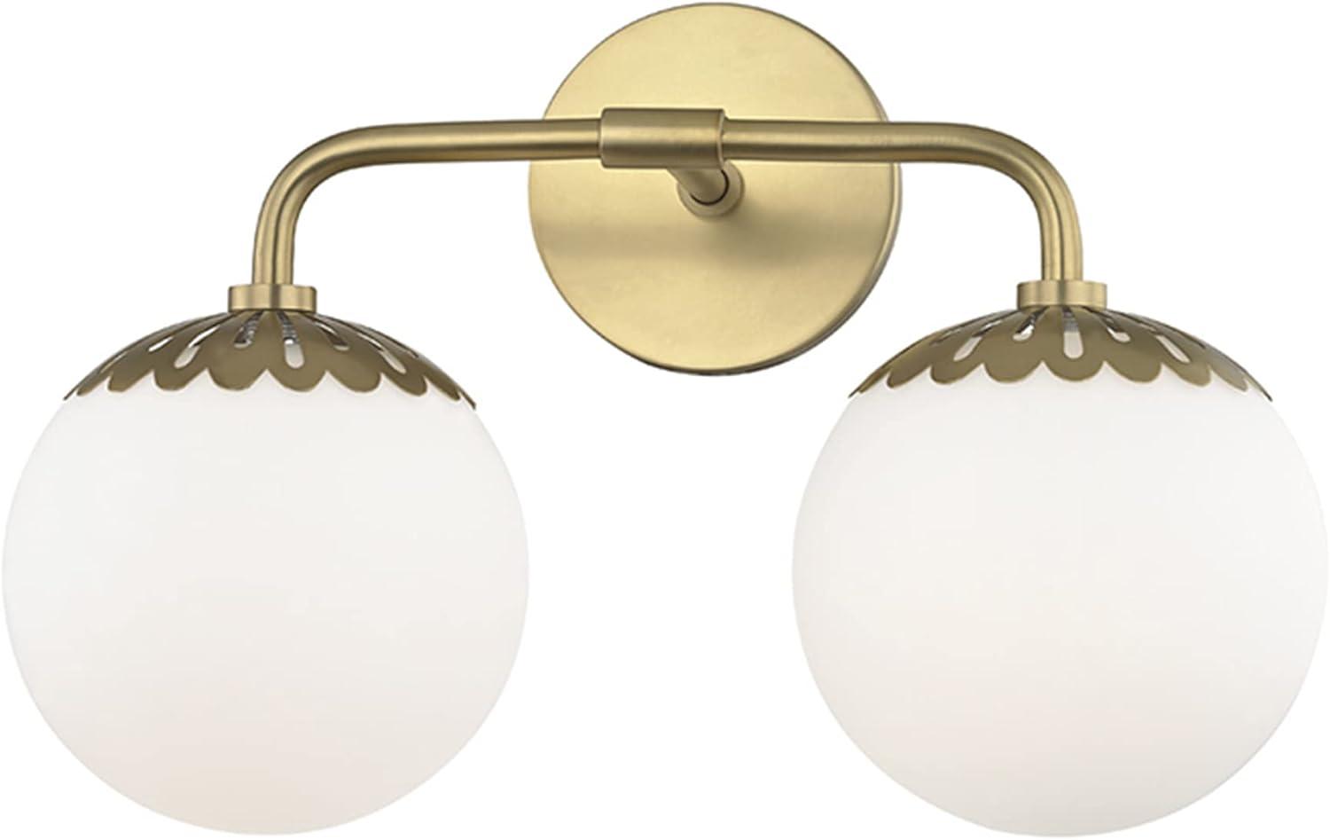 Paige Aged Brass 2-Light Vanity with Opal Glass Shades