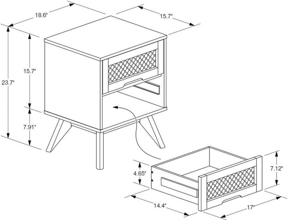 Barrett Wood & Synthetic Rattan Nightstand: 2 Drawers, Angled Legs - Baxton Studio