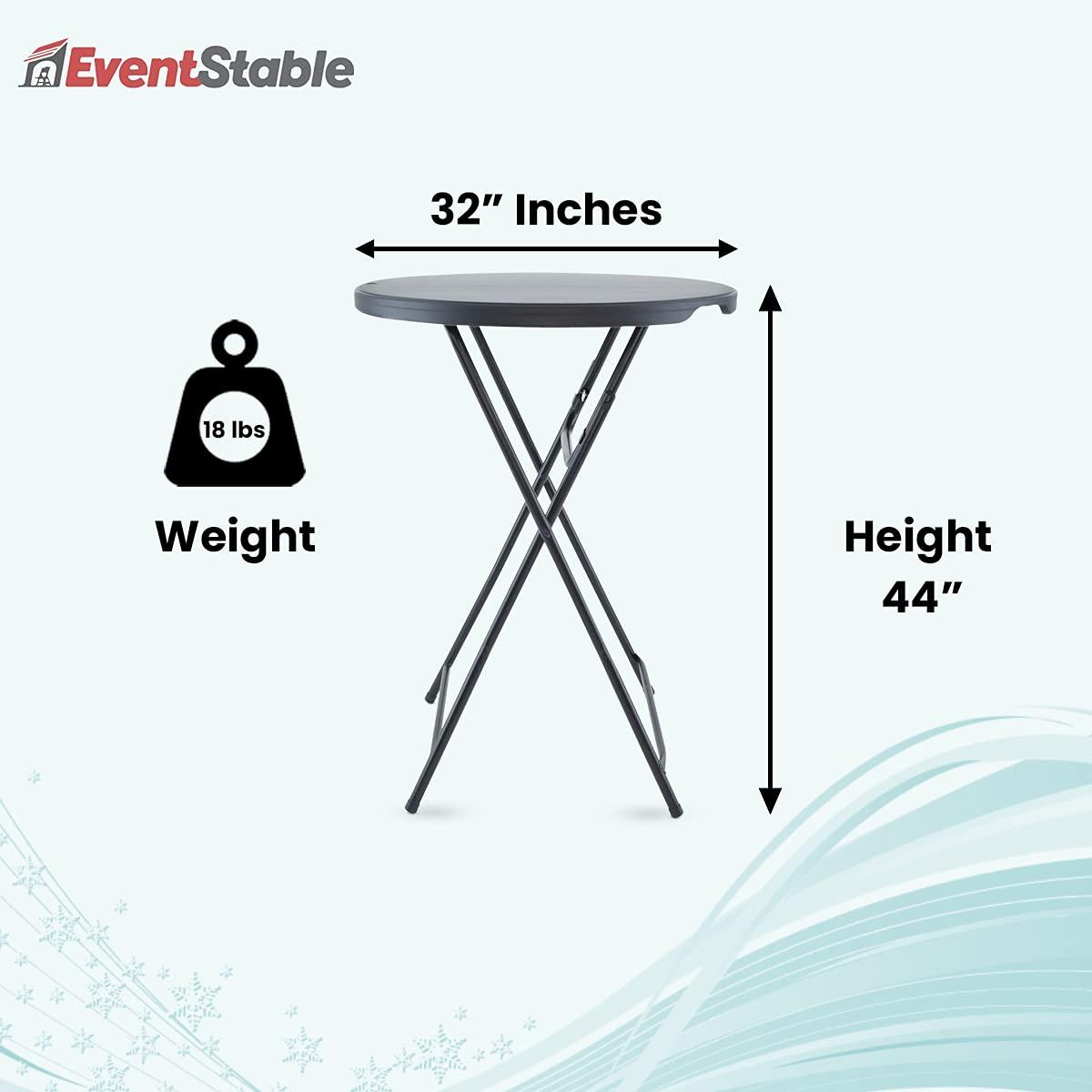 Black Round Blow Molded Plastic Folding Cocktail Table, 32''