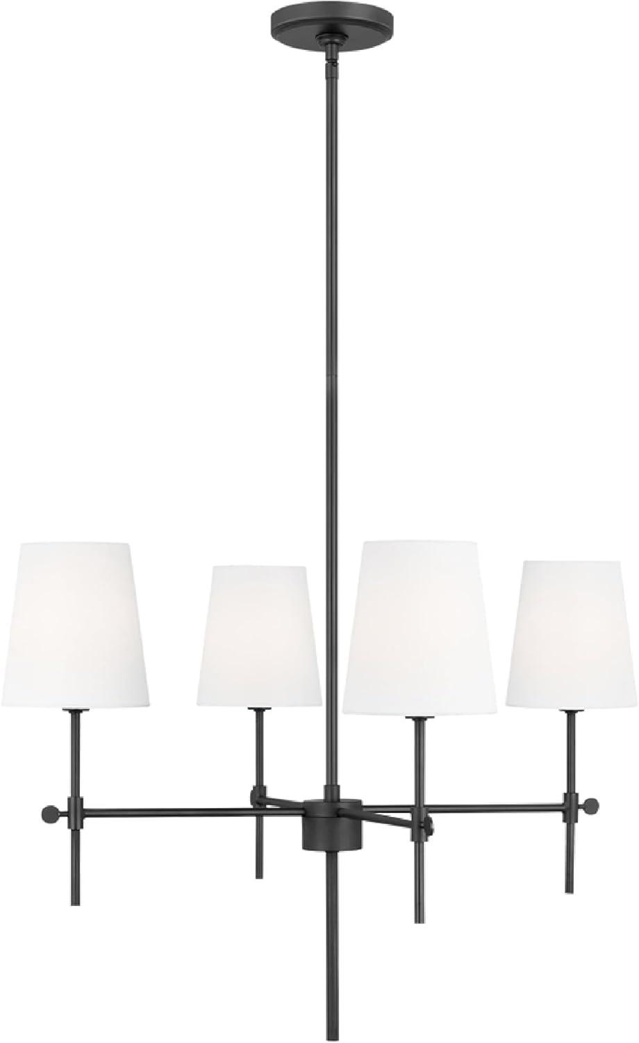 Baker 4-Light Midnight Black Hanging Chandelier With White Linen Fabric Shades