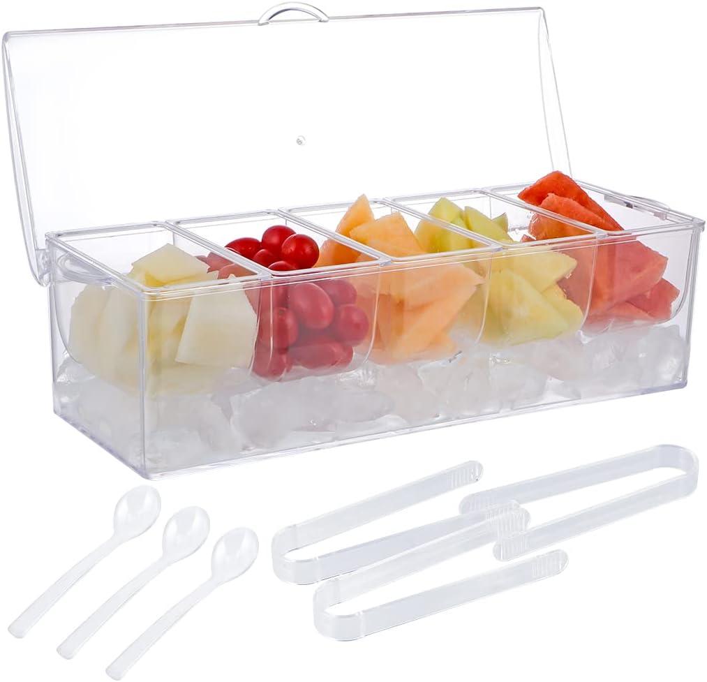 MOLIGOU Chilled Condiment Server with Lid, Chilled Condiment Tray with 5 Removable Compartments, Ice Condiment Serving Containers