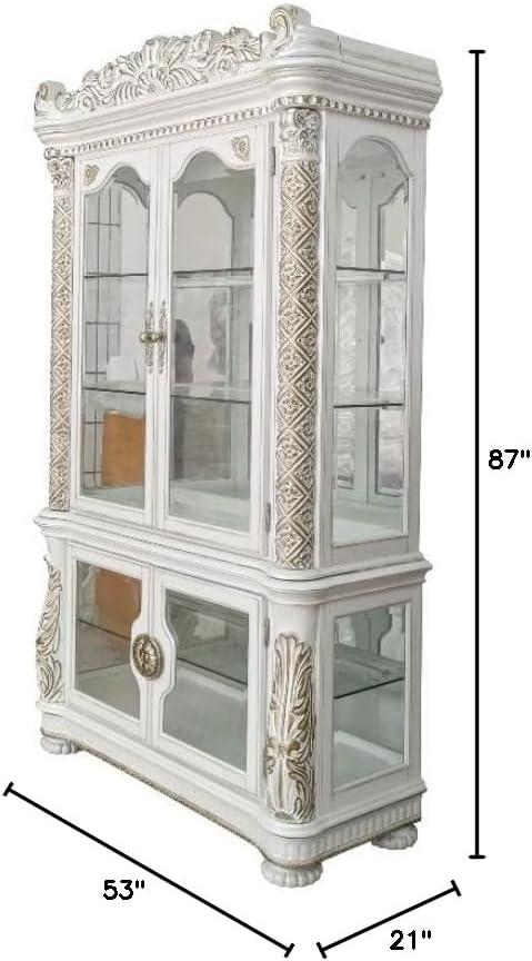 Acme Furniture 87" Vendome Decorative Bookshelf Antique Pearl: Enclosed Storage, No Assembly Required