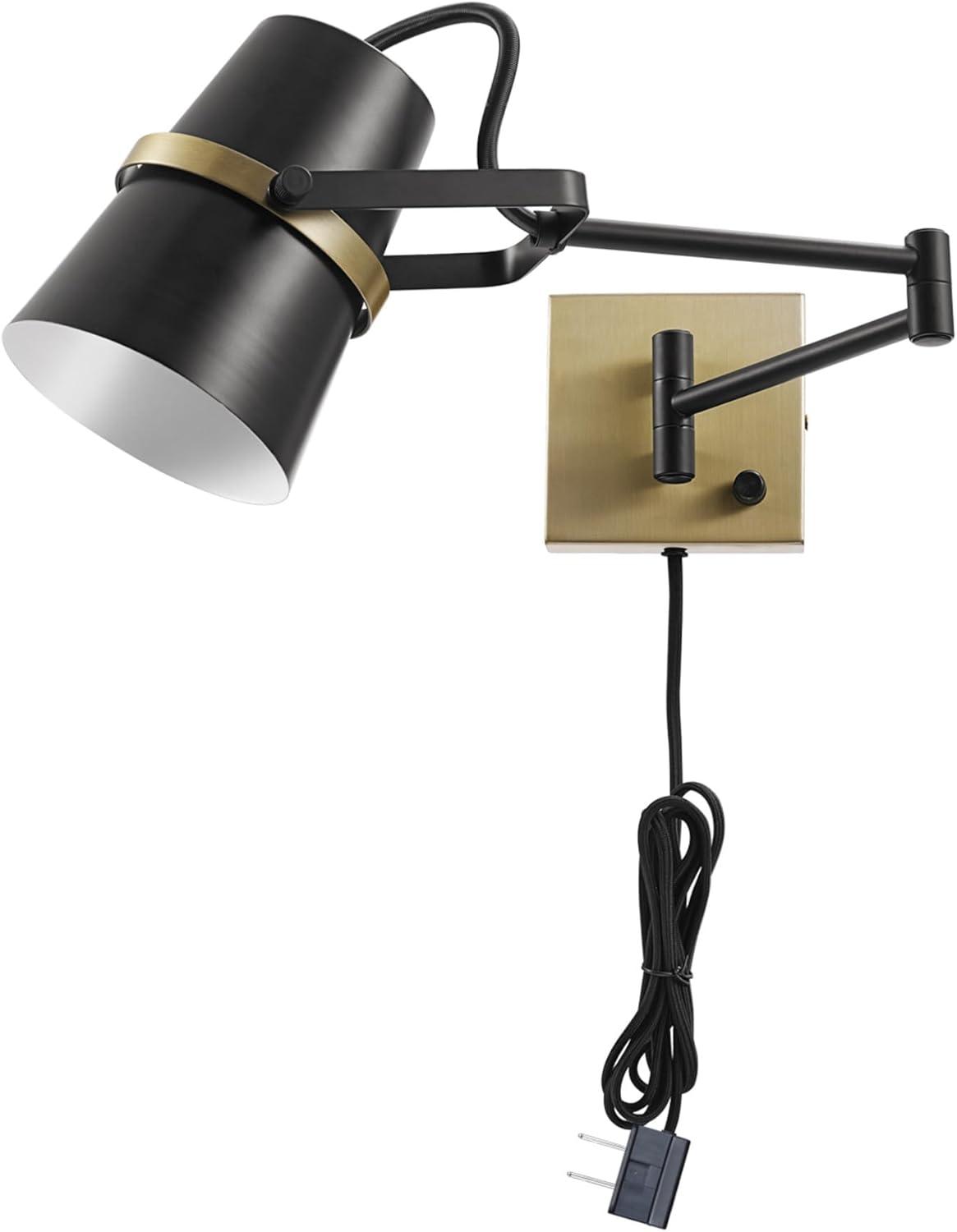 Globe Electric McKibbin 1-Light Matte Black Plug-In or Hardwire Swing Arm Wall Sconce, 51345