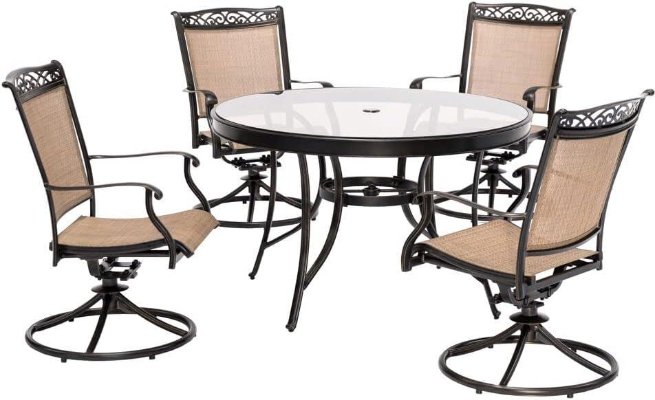 Hanover Fontana 5-Piece Aluminum Outdoor Dining Set with a Glass-Top Dining Table, Seats 4