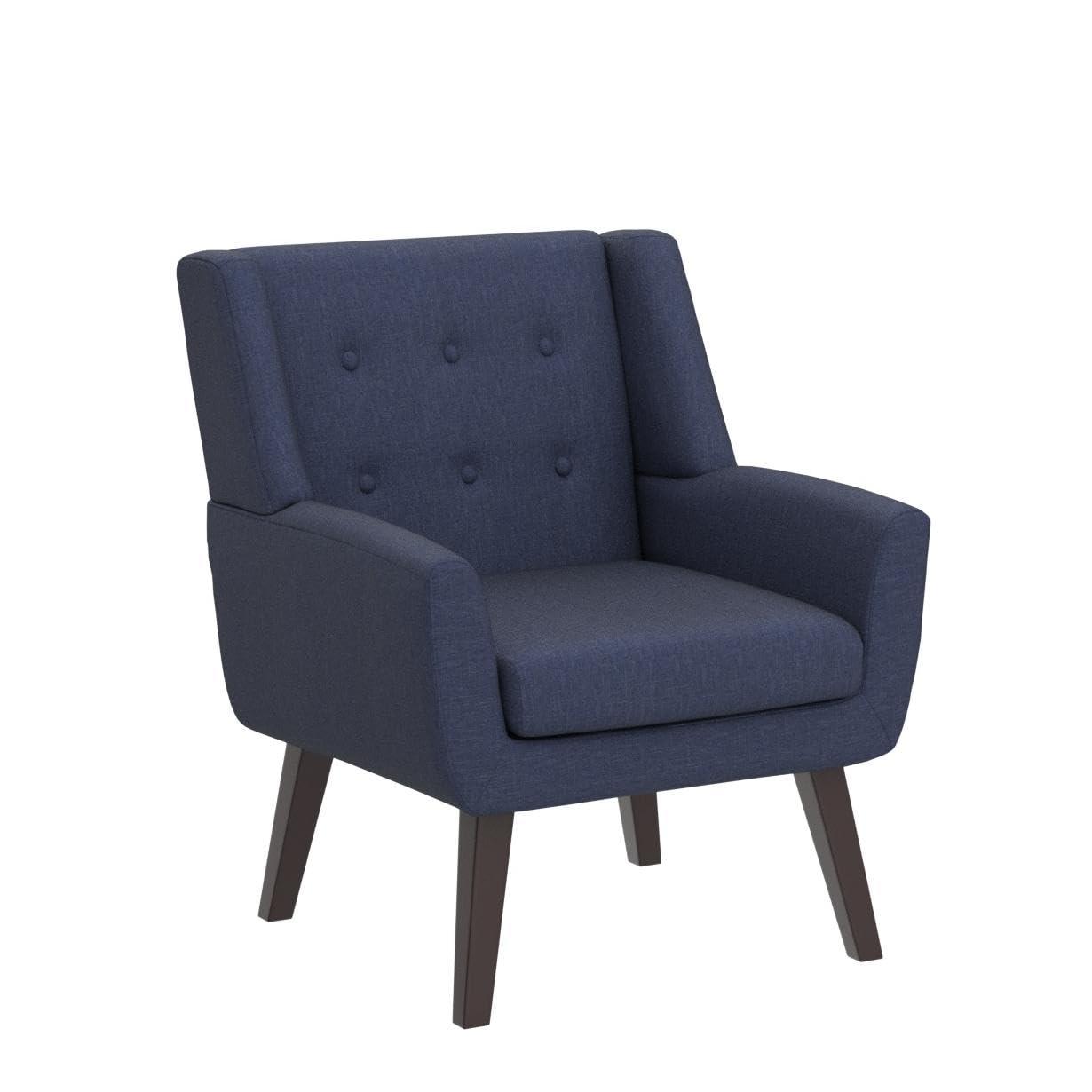 Accent Chair, Comfy Upholstered Mid Century Modern Armchair, Button-Tufted with Linen Fabric Lounge Arm Chairs for Living Room Bedroom(Dark Blue)