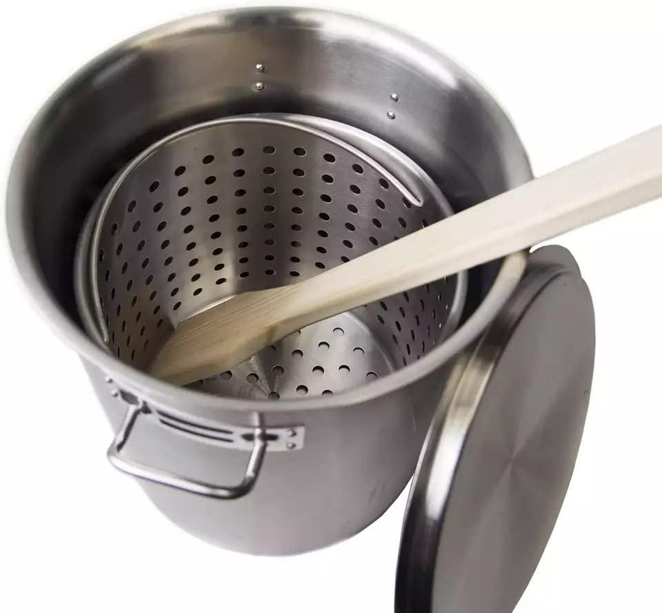 Extra Long 24 Inch Wooden Spoon and 16 Inch Stainless Steel Spider Strainer Skimmer, Large Wood Stirring Paddle for Cooking, Mixing, Home Brewing, Cajun Crawfish, Seafood and Crab Pot Boil Accessories