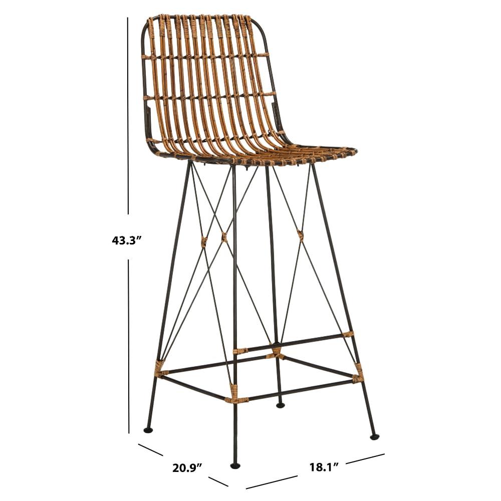 Minerva Wicker Bar Stool (Set of 2) - Natural/Black - Safavieh