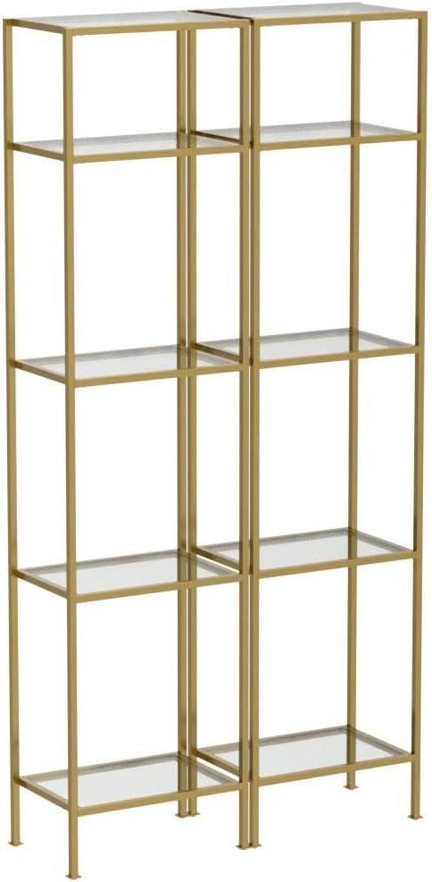 73" 2pc Aimee Narrow Etagere Set Gold - Crosley: Tempered Glass Shelves, Steel Frame, 4-Tier Storage