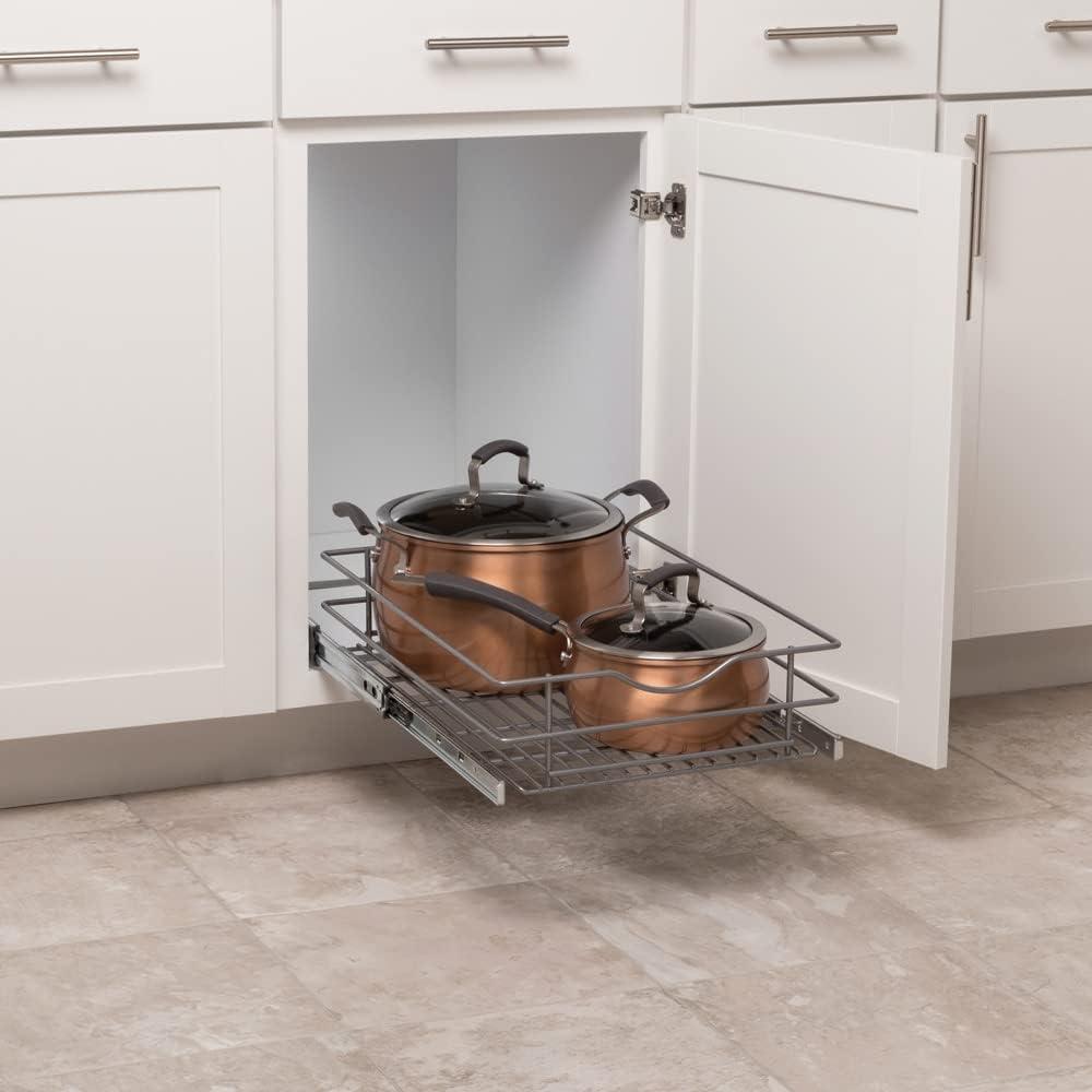 Frosted Nickel 14.5" Metal Pull-Out Cabinet Organizer