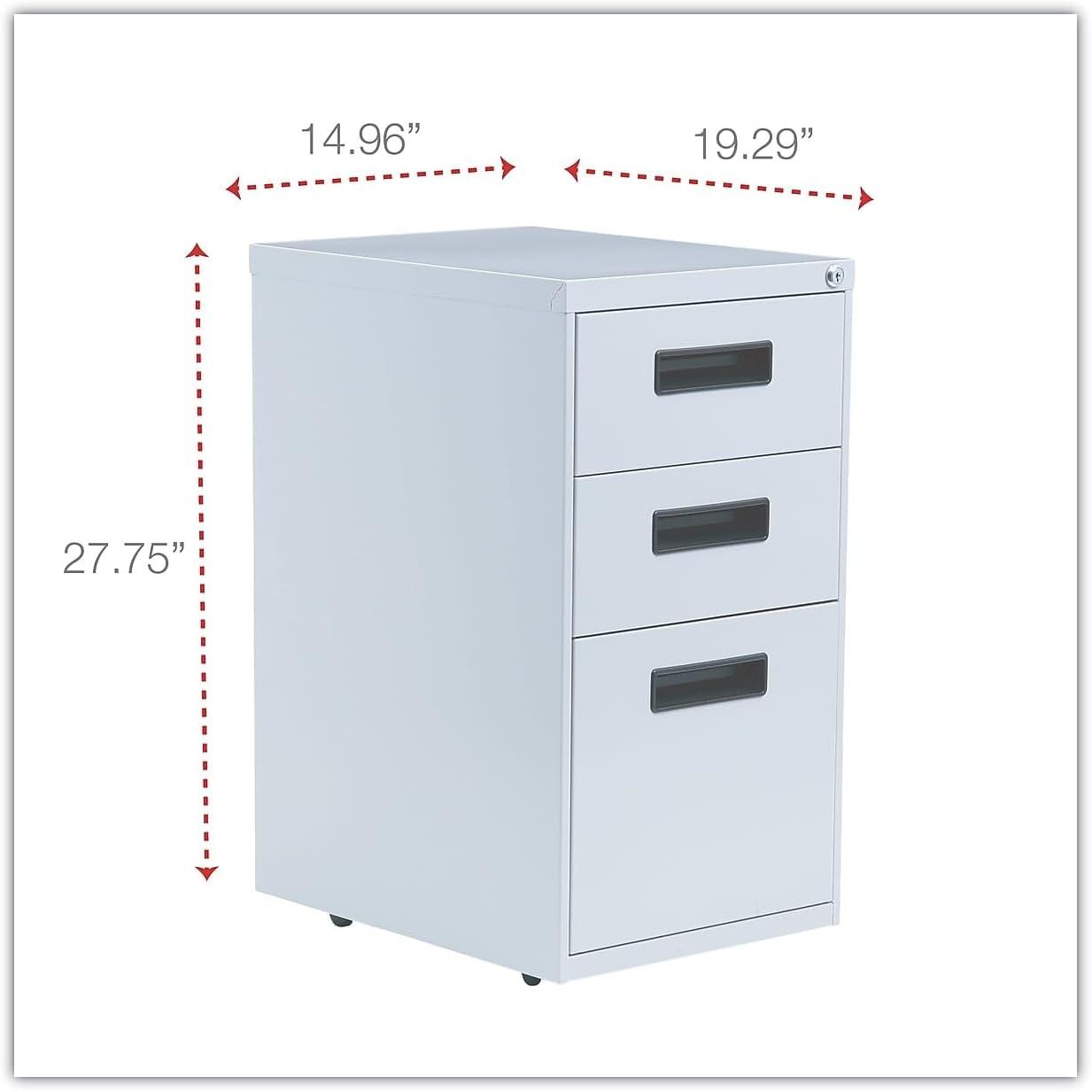 Light Gray 3-Drawer Mobile Lockable Steel Pedestal File Cabinet