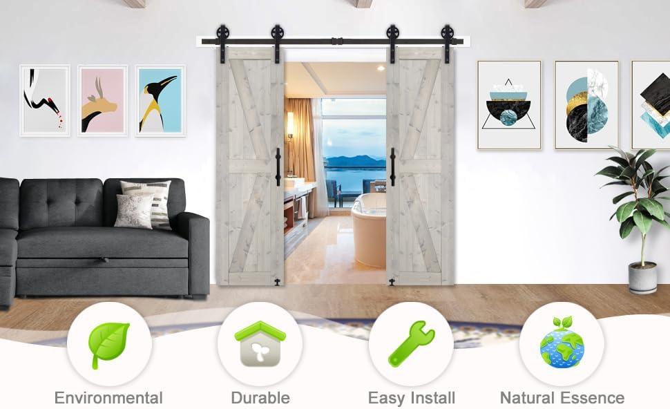Natural Spruce Double Barn Door with Sliding Hardware Kit