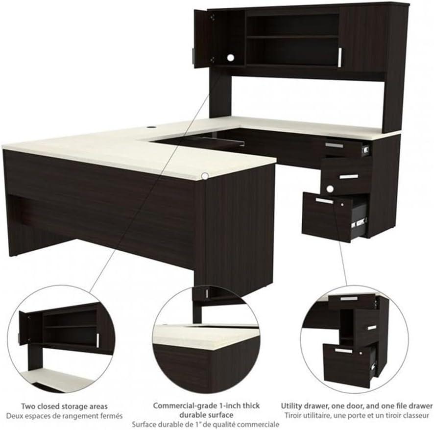 Bestar Ridgeley U Shaped Desk in Dark Chocolate & White Chocolate