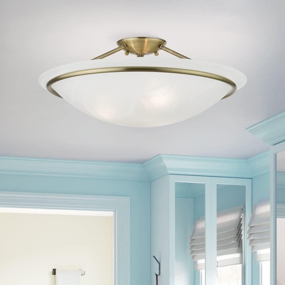 Livex Lighting Newburgh 3 - Light Semi-Flush Mount in  Antique Brass
