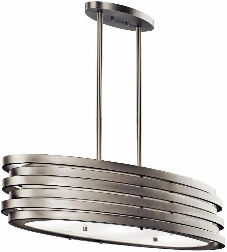 Co-t Kichler Roswell 3-Light Oval Chandelier With Satin Etched Glass And Brushed Nickel Finish, Dimmable Edge-Lit Technology For Ambient Lighting