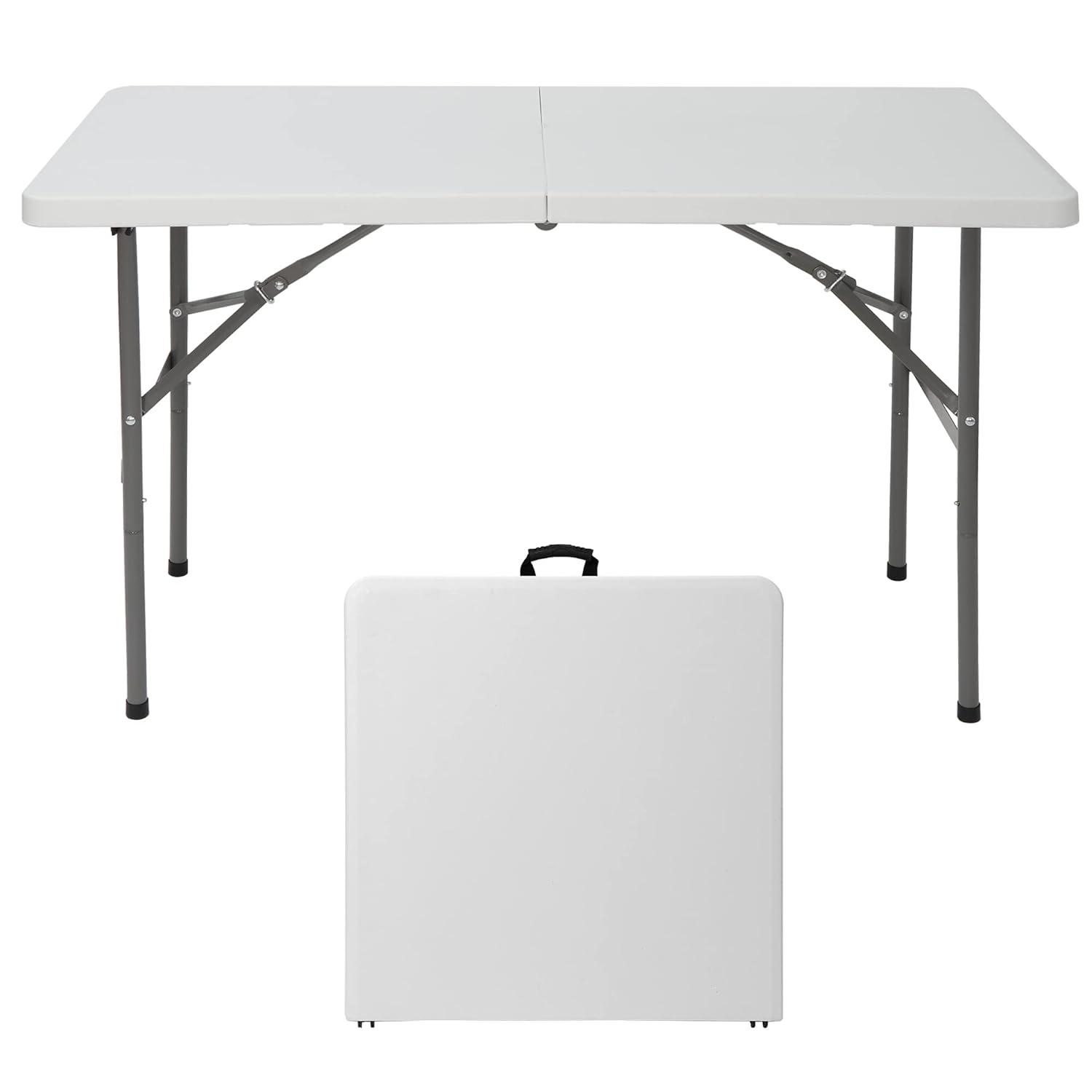 ZENY 4ft Portable Folding Table Plastic Indoor Outdoor Picnic Party Camp Dining Table with Handle, White