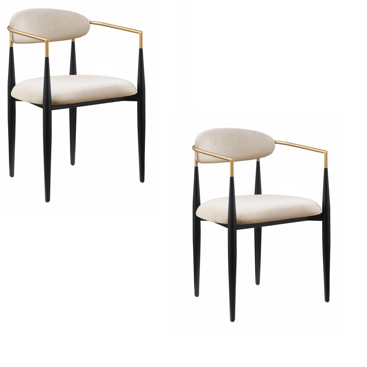 Benjara BM316796 21 in. Kenny Taupe Fabric Foam Padded Gold & Black Metal Dining Chair