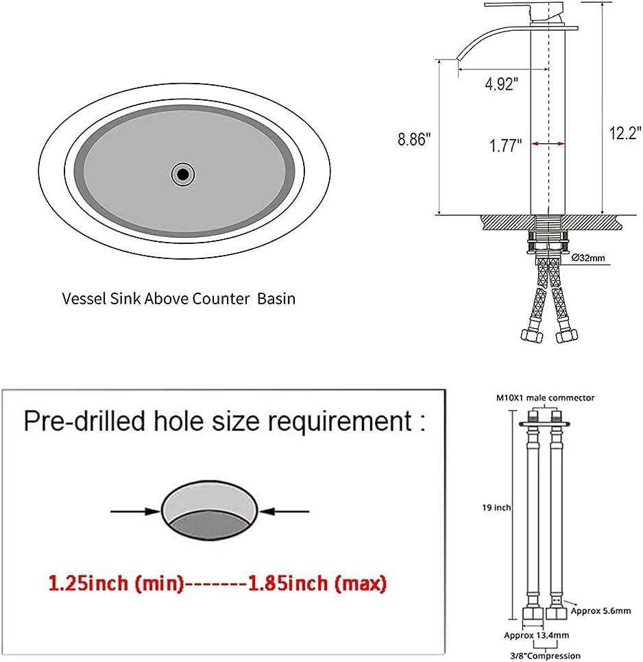 Waterfall Bathroom Faucet Single Handle，Bathroom Sink Faucet 1 Hole，Waterfall Faucet for Bathroom Sink，Vessel Sink Faucet Matte Black Tall Bathroom Faucet