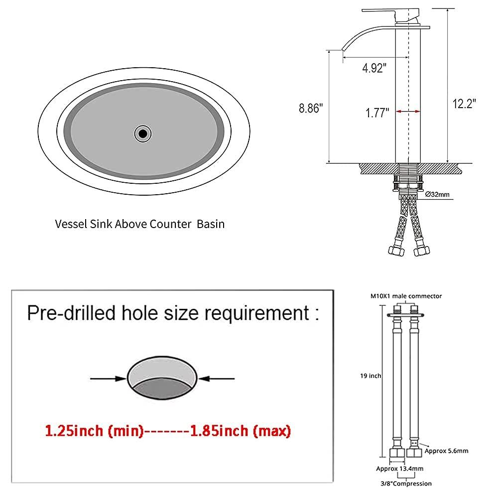 Waterfall Bathroom Faucet Single Handle，Bathroom Sink Faucet 1 Hole，Waterfall Faucet for Bathroom Sink，Vessel Sink Faucet Matte Black Tall Bathroom Faucet