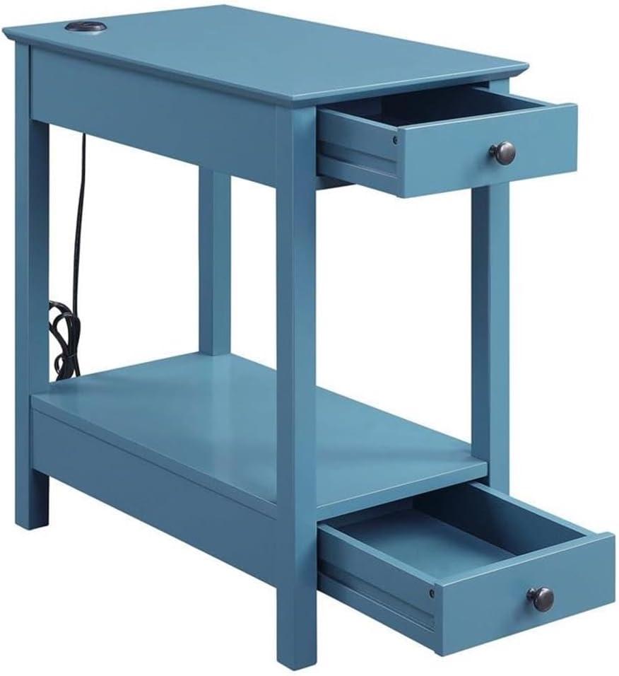 Byzad Side Table with USB Charging Dock Teal - Acme Furniture: Modern Storage, Drawer, Shelves, MDF Wood