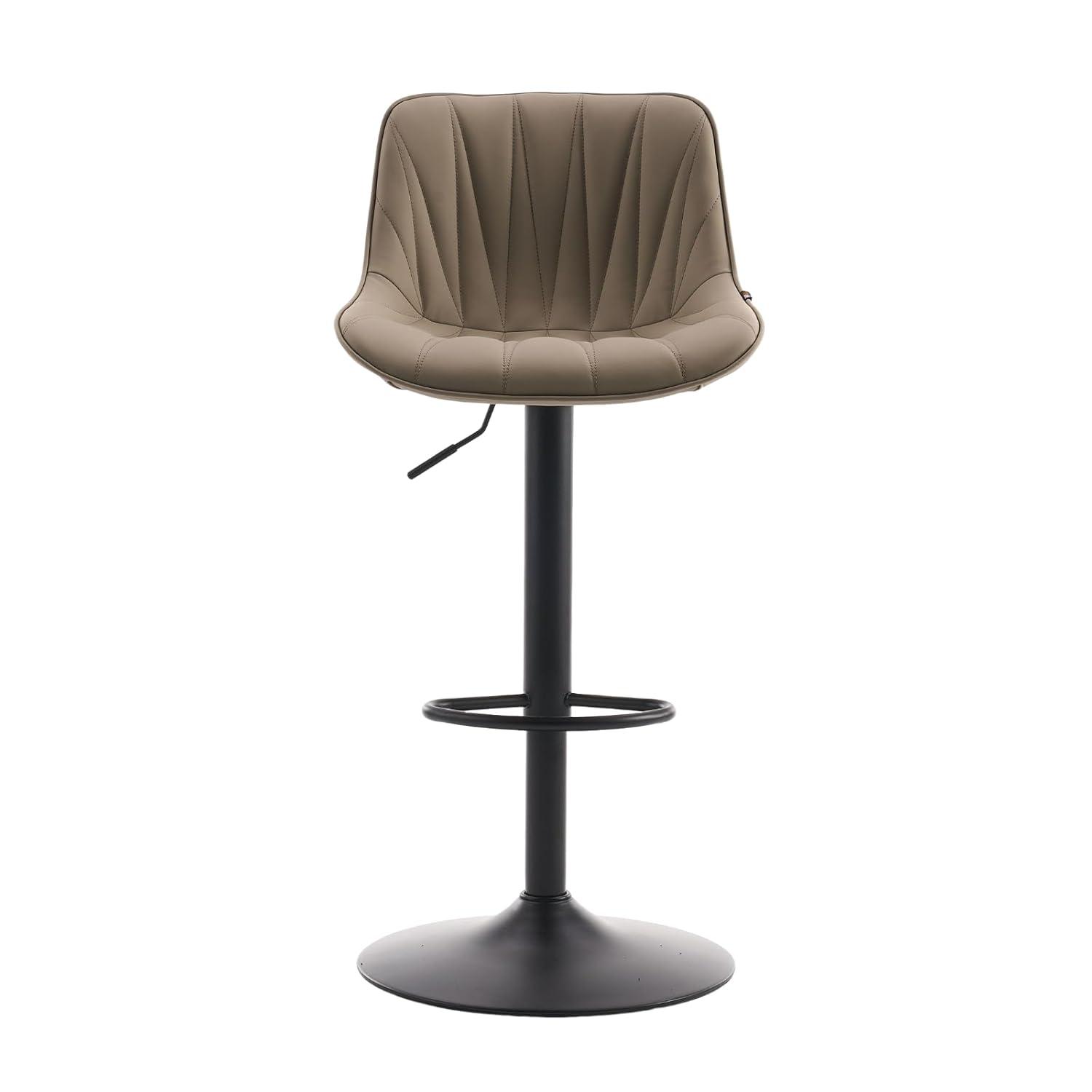 Khaki Adjustable Swivel Faux Leather Bar Stools with Metal Base